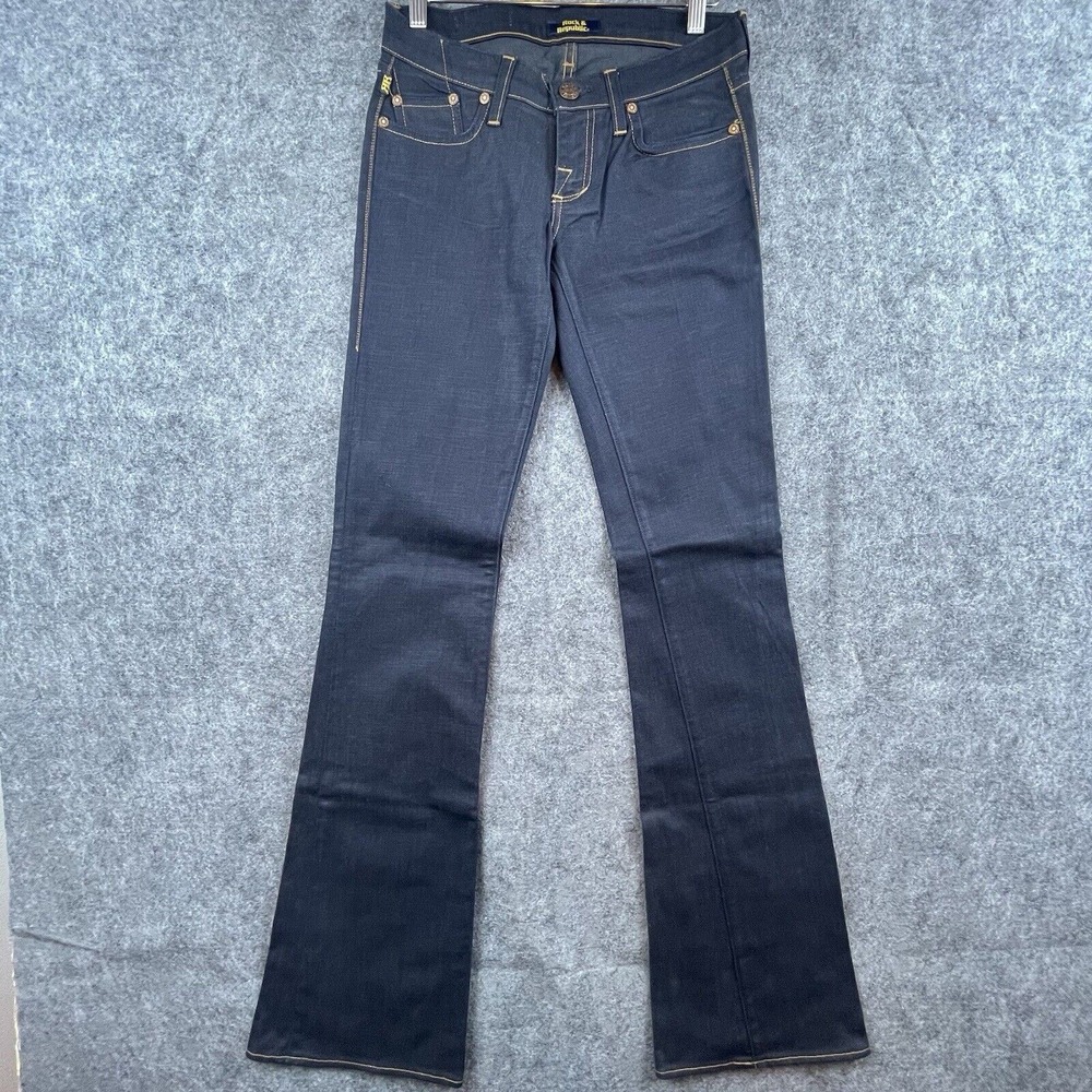 Rock & Republic Jeans Womens 25 Blue Kasandra Flare Bootcut Embroidered Low Rise